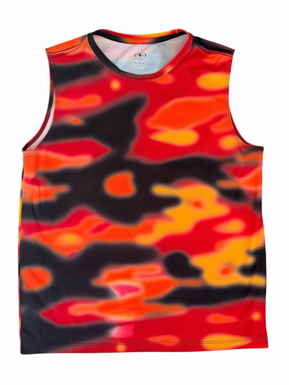 Athletic Works Boys XL Red Orange Black Camo Tank Top Sleeveless Swim Rash Guard